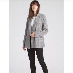 GAP Single button classic fit black white glen plaid long line blazer size 12